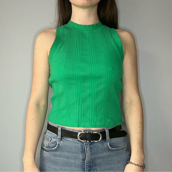 ZARA Green Ribbed Tank Top - Picture 2 of 6